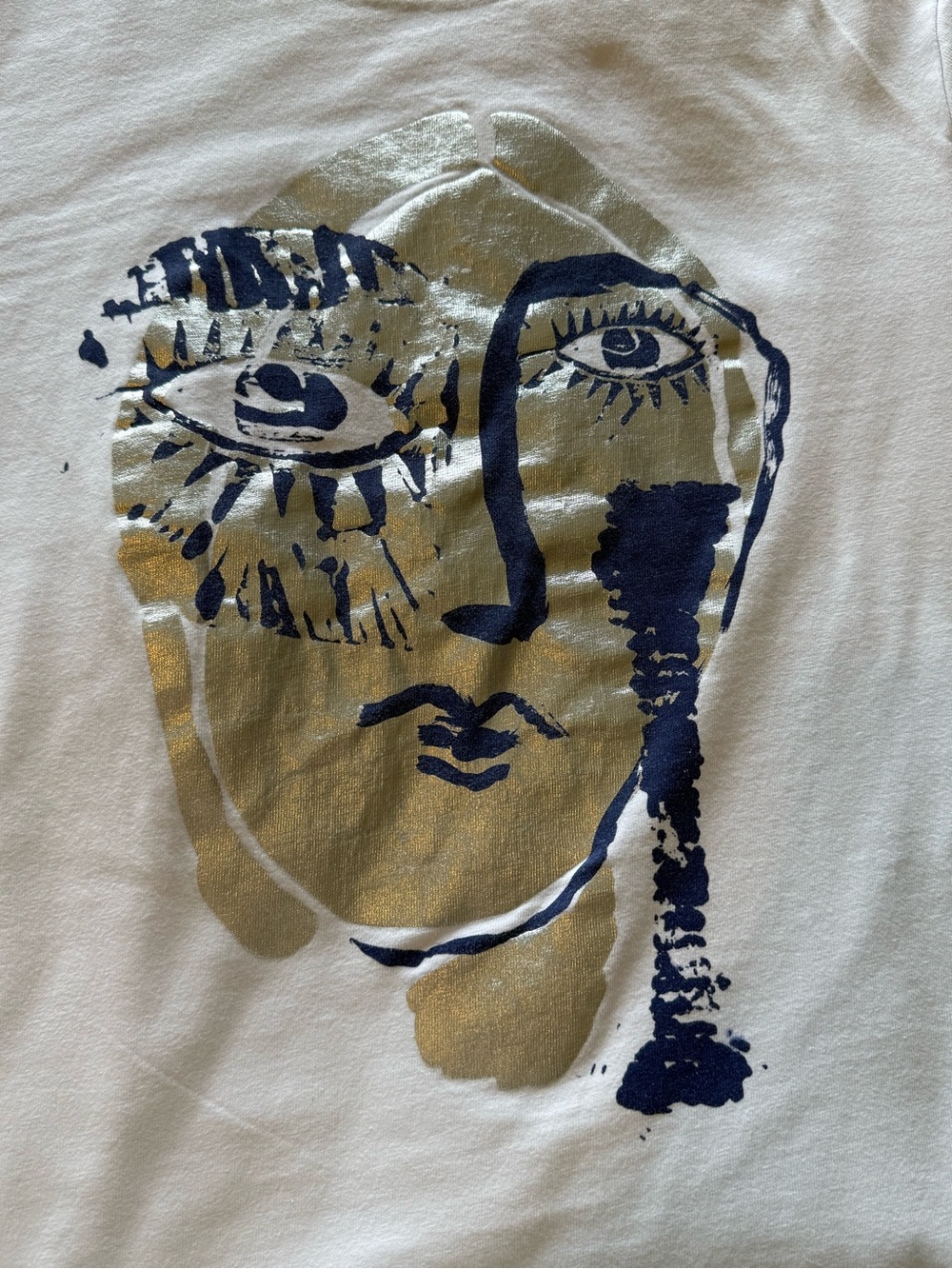 Zara White Tee with Silver and Blue Abstract Face Print - Picture 3 of 4